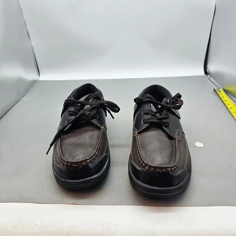 Orthofeet Mens Brown Black Leather Boat Shoes Lace Up Orthopedic Loafers 12in
